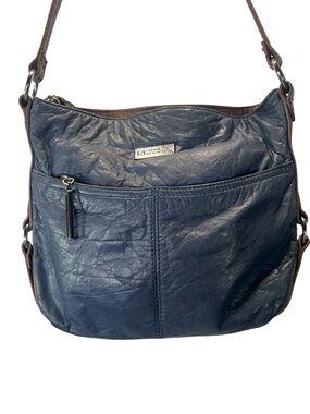 Vintage Stone Mountain Navy Leather Shoulder Bag